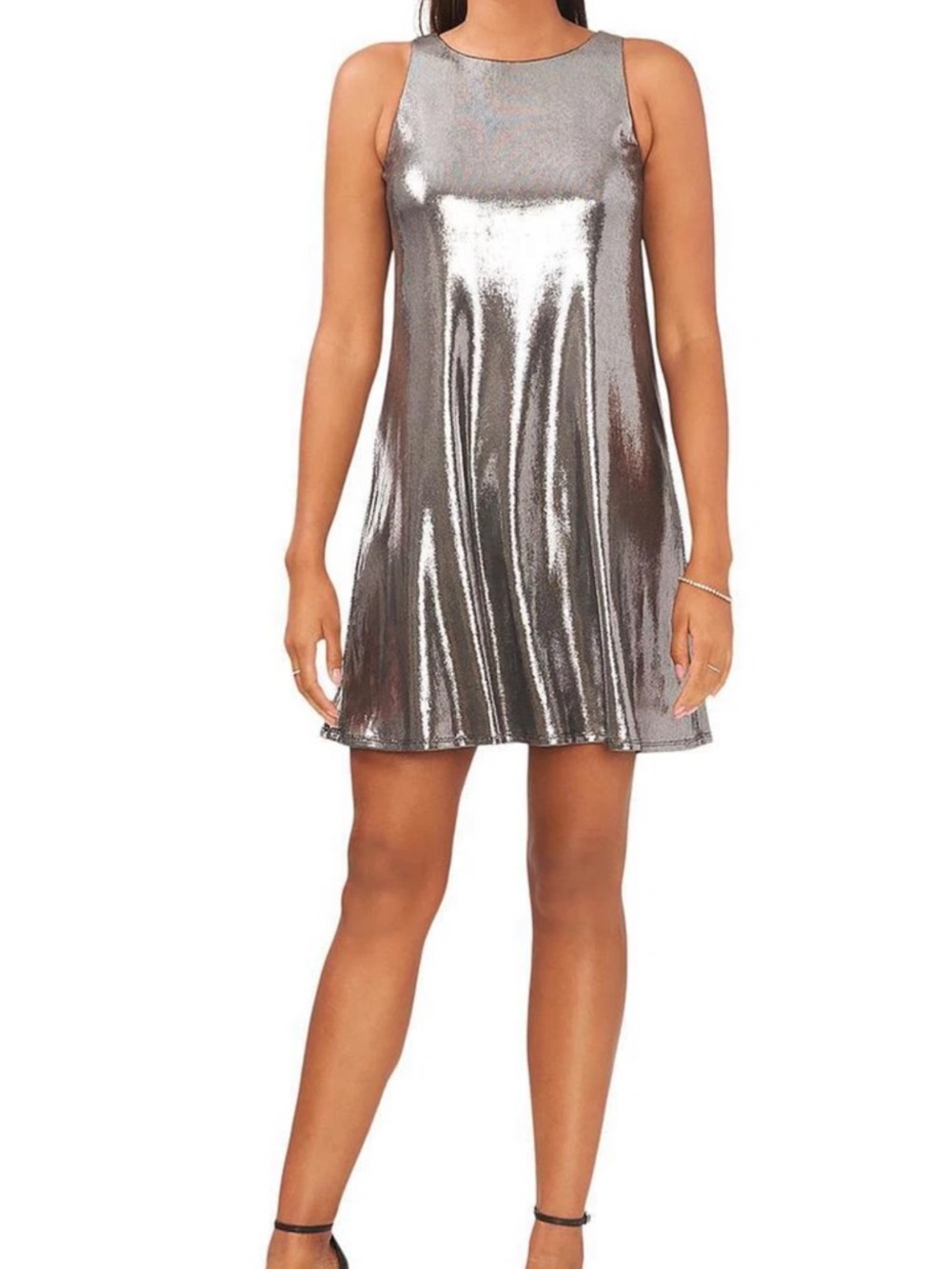 MSK Metallic Silver Sleeveless Shift Mini Dress